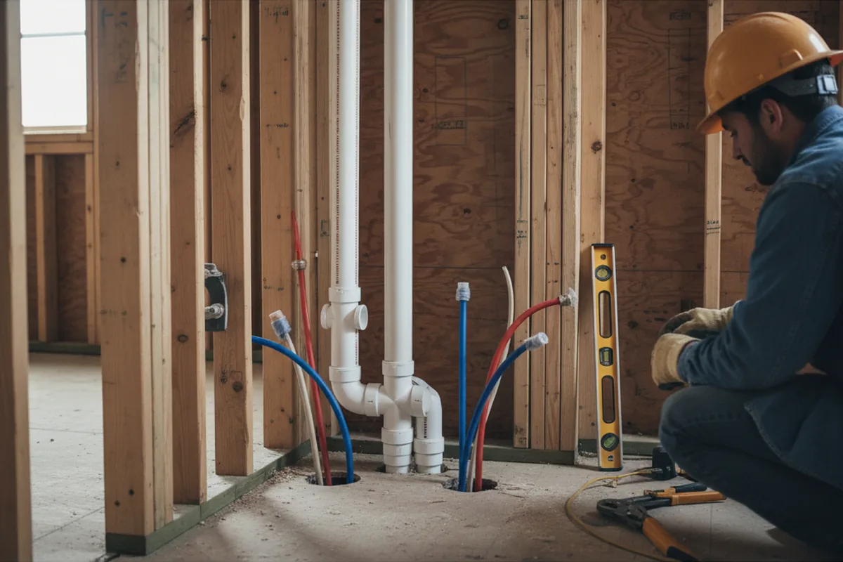 Drain and supply rough-in during Sump Pump Repair in Mitchell